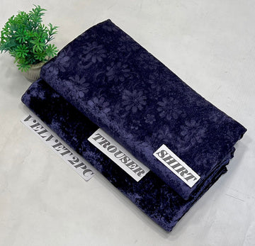 KOREAN VELVET  2-PCs (Navy Blue )